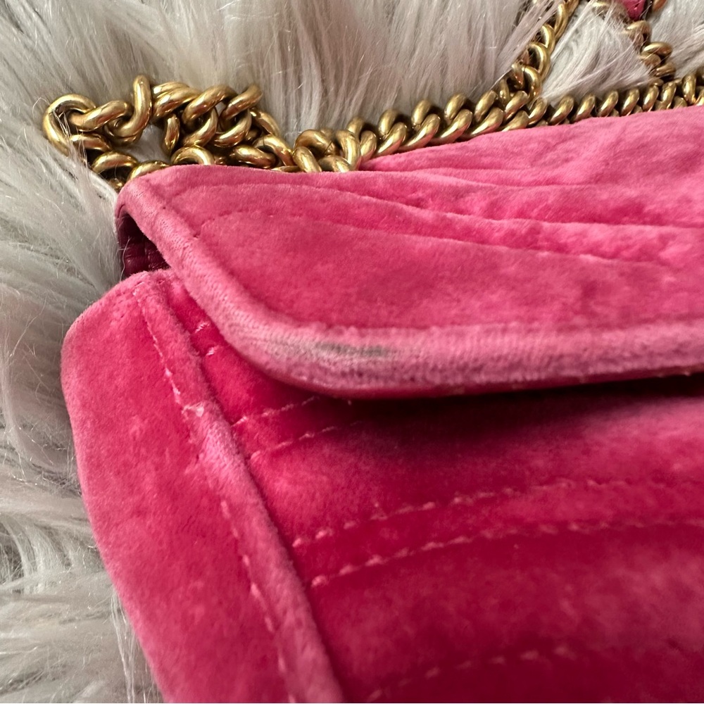 GUCCI Velvet Matelasse Small GG Marmont Shoulder Bag Crossbody Pink - Picture 16 of 17